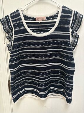philosophy Navy & White Striped Knit Short Sleeve Top - very unique top